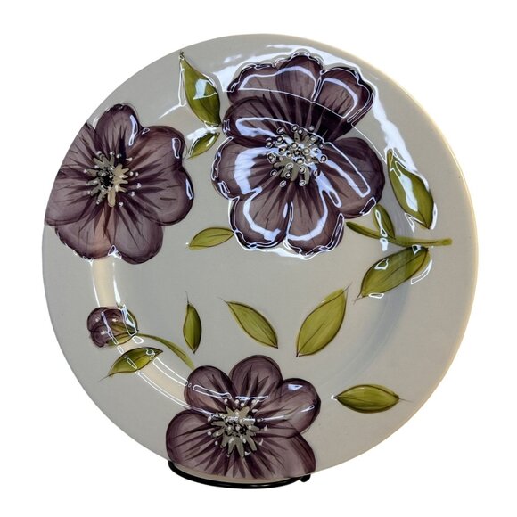 NWT Laurie Gates Purple Posie Collection Set-2 Dinner Plates 11" HARD TO FIND - Picture 2 of 8